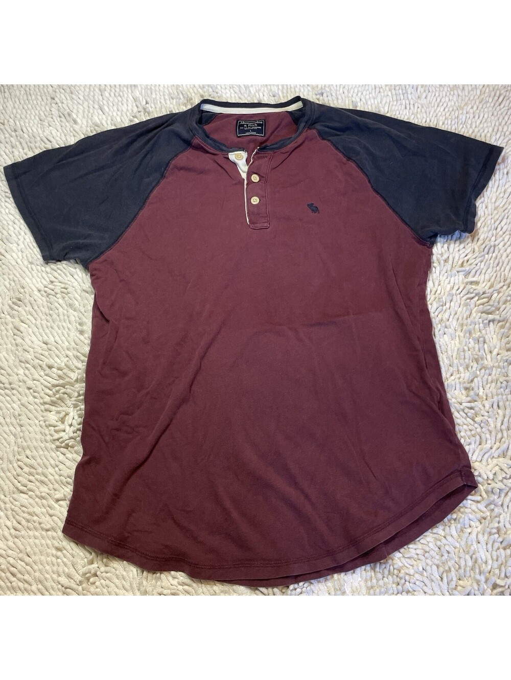 Abercrombie Fitch Shirt Mens L Red Blue Colorblock Henley Short Sleeve Raglan
